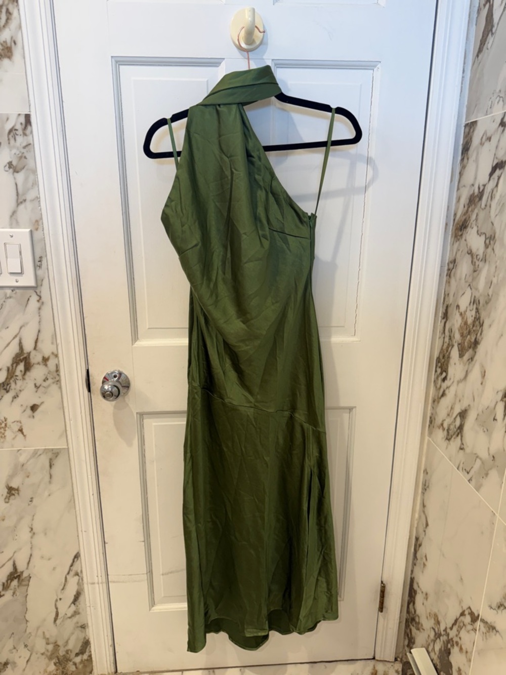 Vintage Olive Green Asymmetric One-Shoulder Backless Dress
